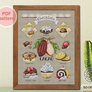 &quot;Kreuzstichmuster, Desserts, Schokolade, Roll, Kuchen, Cup Cake, Donut, SO-OPG149 &quot;&quot;CACAO&quot;&quot;&quot;