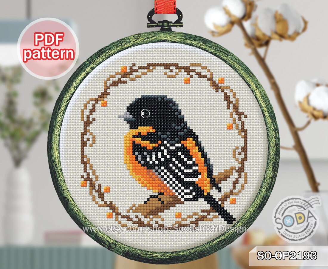 Cross Stitch Pattern Pdf Birds Hoop Ornament Animal, SO-OP2193