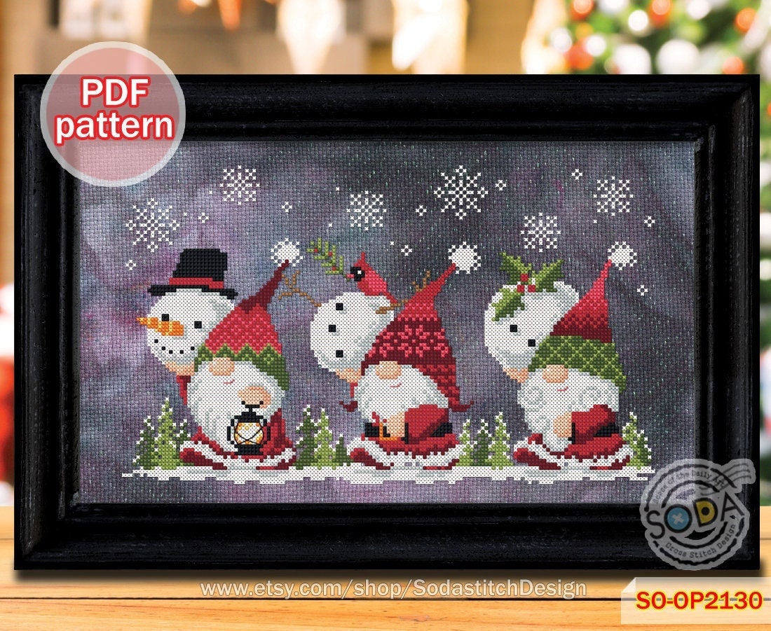 Christmas Ornaments Cross Stitch Pattern, Small Winter Cross Stitch Chart,  DIY Christmas Decoration, Snowman Pattern 