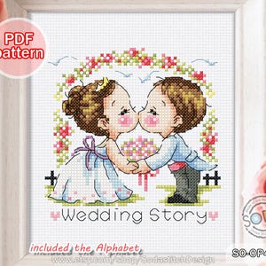Schema punto croce pdf Matrimonio Sposo Sposa Amante Coppia Moderno, SO-OP4126 'Storia di nozze'