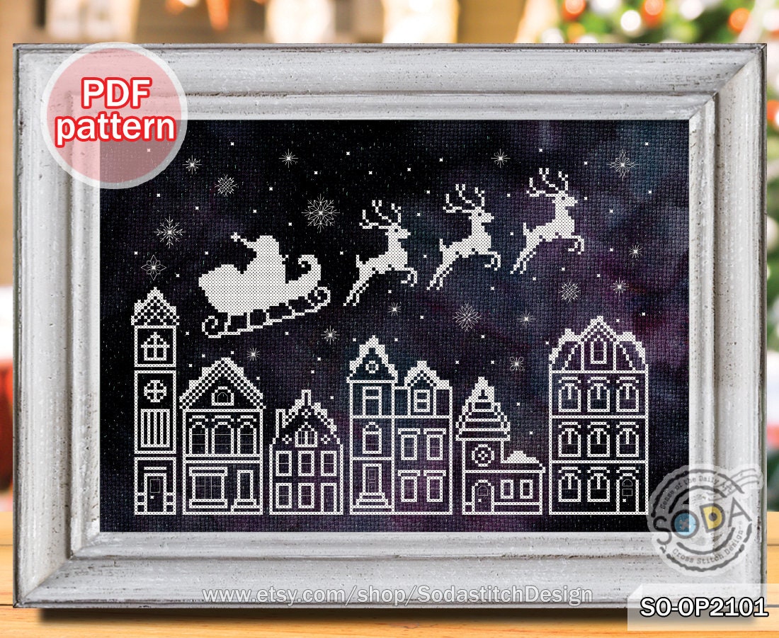 Christmas Cross Stitch Pattern pdf Christmas Santa Snowflake Winter Holiday Simple Easy Instant PDF Download,SO-OP2101 'Snowy Village'