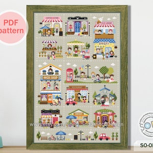 Cross Stitch Pattern pdf,Modern Cute Shop Home Counted Instant Download,SO-OPK8 &#39;Mini Village&#39;