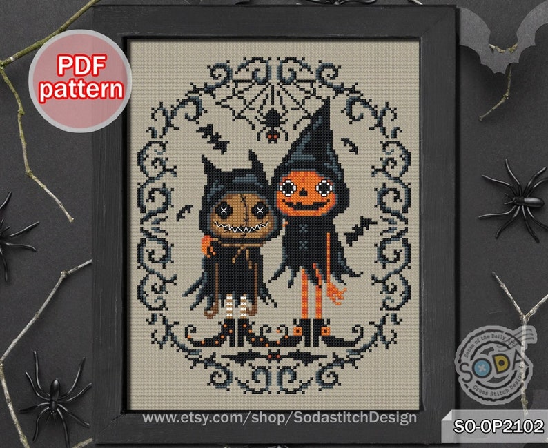 Cross Stitch Pattern Pdf Halloween Autumn Fall Pumpkin Witch Goth ...