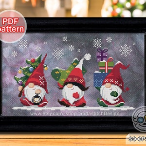 Christmas Cross Stitch Pattern pdf Gnome Santa Fairy Elf Pixie Winter Cute Funny Modern Counted Download,SO-OP2182 'Christmas Delivery'