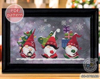 Christmas Cross Stitch Pattern pdf Gnome Santa Fairy Elf Pixie Winter Cute Funny Modern Counted Download,SO-OP2182 'Christmas Delivery'