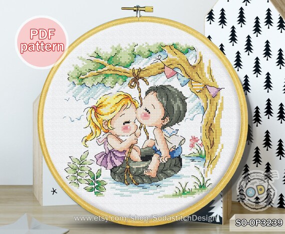 Cross Stitch Pattern Pdf Cute Girl Boy Lover Modern Instant - Etsy