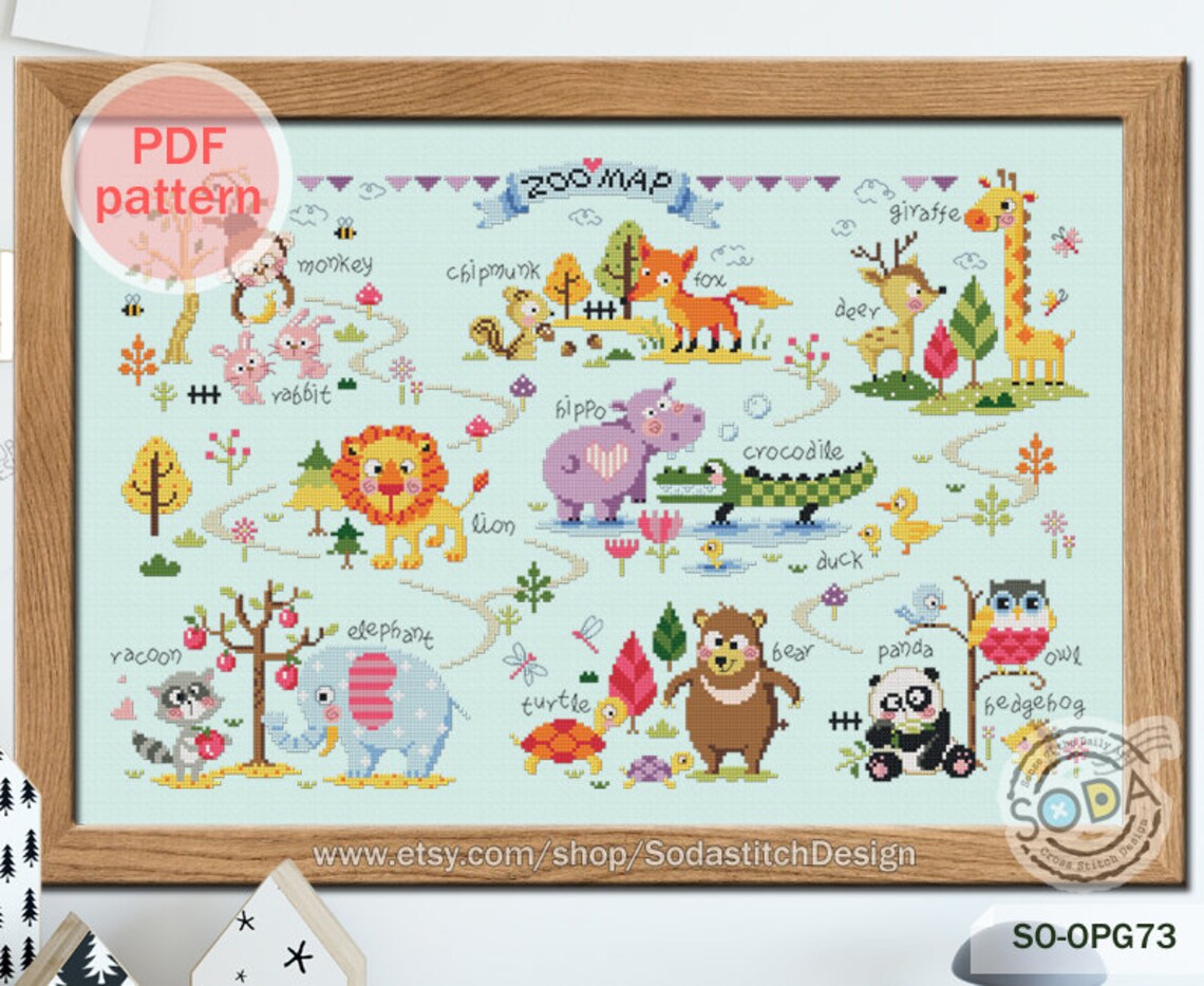 Zoo Animal Cross Stitch PatternCute Animal Modern Instant pdf Etsy