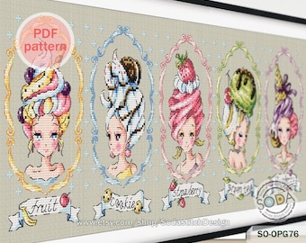 Cross Stitch Pattern pdf,Lady Modern Cross Stitch Pattern,instant pdf download counted,SO-OPG76 &#39;Ice Cream Ladies&#39;