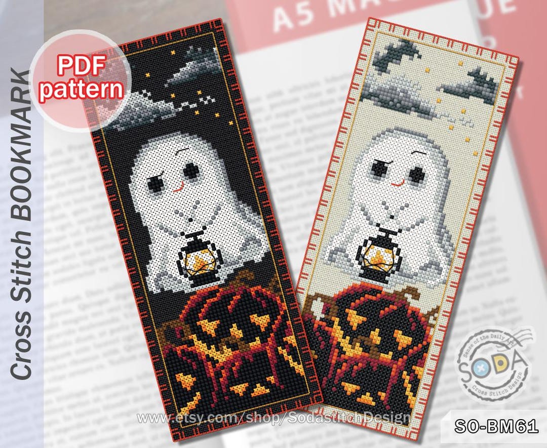 Cross Stitch Pattern Pdf Bookmark Ghost Pumpkin Modern, SO-BM61 ...