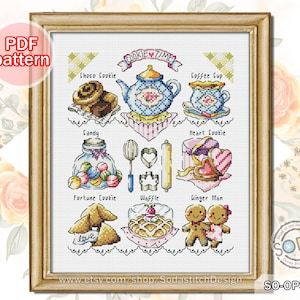 Cross Stitch Pattern pdf Cookie Living room Kitchen Decor Modern Sampler Instant Download Counted Digital Chart,SO-OP3122 &#39;Mini Cookie Time&#39;