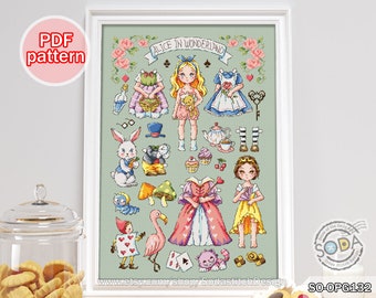 Cross Stitch Pattern pdf Fairy Tale Story Modern, SO-OPG132 PAPER DOLL_Alice in Wonderland