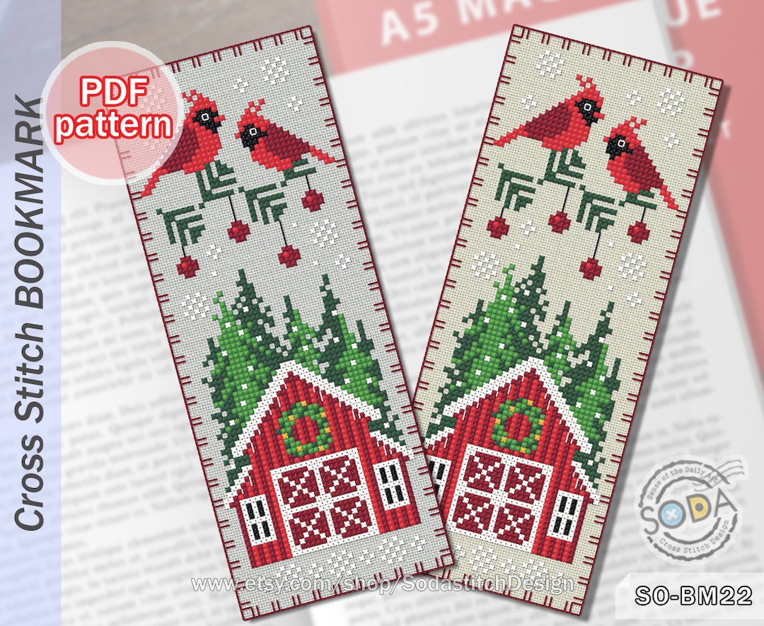 Cross Stitch Pattern Pdf Bookmark Reading Christmas Cardinal Modern, SO ...