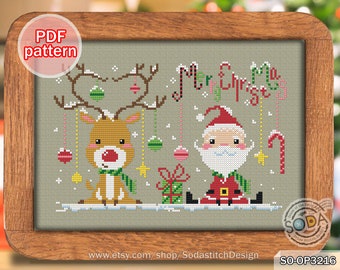 Cross Stitch Pattern pdf, SO-OP3216 'Santa and Rudolph'