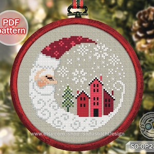 Cross Stitch Pattern pdf Christmas Winter Tree Ornament, SO-OP2327 &#39;Santa Village&#39;