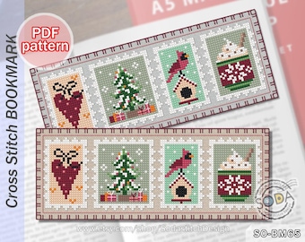 Cross Stitch Pattern pdf Bookmark, SO-BM65 'Christmas Stamp'