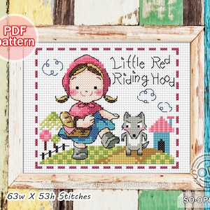 Cross Stitch Pattern pdf Little Red Riding Hood Fairy Tale Story book Modern Instant Chart Scheme Grid Download,SO-OPG33A &#39;Mini Fairy Tale&#39;