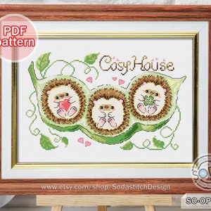 Cross Stitch Pattern pdf House Baby Hedgehog Modern Instant pdf download counted ,SO-OP3247 &#39;Cosy House&#39;