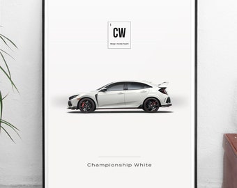 World Paint Colours - Honda Civic Type-R - Championship White - All sizes! poster / wall decor / art / colors / car / minimal / automotive