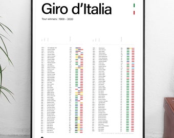 Cycling poster - Giro d'Italia 1909-2020 Winners history - All sizes! / wall decor / art / bike / italy / minimal / retro / home / tour