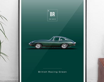 World Paint Colours - Jaguar E-Type - British Racing Green - All sizes! poster / wall decor / art / colors / car / minimal / automotive / uk