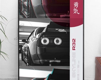 Nissan Skyline R32 JDM - ¡Todos los tamaños A4-B1! Póster JDM / Wangan / Japón / coche de importación / japonés / coches / aficionado a los coches / carreras / carreras callejeras