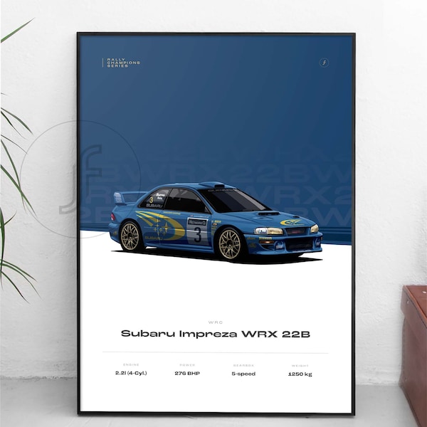 Subaru Impreza WRX 22B poster - All sizes A4-B1! rally artwork, wrc, petrolhead, racing poster, wrc poster, car art, automotive design