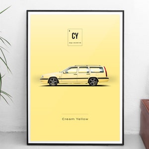 World Paint Colors - Volvo 850 T5R - Amarelo Creme - Todos os tamanhos! pôster / decoração de parede / arte / cores / carro / minimalista / automotivo / corrida