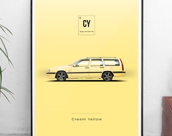 World Paint Colours - Volvo 850 T5R - Cream Yellow - All sizes! poster / wall decor / art / colors / car / minimal / automotive / racing