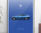 World Paint Colours - BMW M3 E36 - Estoril Blue - All sizes! poster / wall decor / art / colors / car / minimal / automotive / german / de