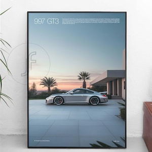 Porsche 911 997 GT3 Print, Minimal Porsche Poster, Car Poster, Porsche Fan Gift, Minimal Wall Decor, Automotive Artwork, Petrolhead Gift