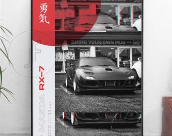 JDM - Mazda RX-7 - All sizes A4-B1! jdm poster / wangan / japan / import / japanese / cars / petrolhead / art / racing / street race