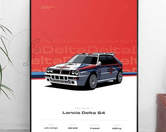 Lancia Delta S4 (Group B) poster - All size A4-B1! rally artwork, wrc, petrolhead, racing poster, henri toivonen, car art, automotive design