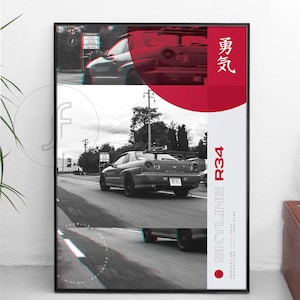 JDM Nissan Skyline R34 - All size A4-B1! jdm poster / wangan / japan / import car / japanese / cars / petrolhead / racing / street race