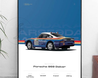Porsche 959 Dakar (1986) Poster - Alle Größe A4-B1! Dies ist ein Ralley Kunstwerk für Fans von Fans, Fans und Fans von Fans der 300 Jahre