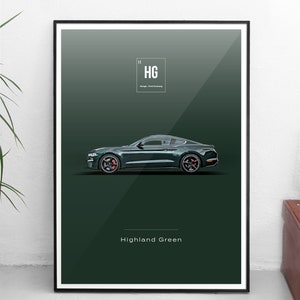 World Paint Colours - Ford Mustang Bullit - Highland Green - All sizes! poster / wall decor / art / colors / car / minimal / automotive ford