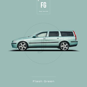 Volvo V70R Flash Green - All sizes! poster / wall decor / art / colors / car / minimal / automotive  / de