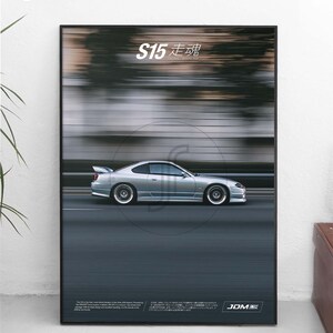 Nissan Silvia S15 JDM-affisch, minimalistisk japansk bilkonst