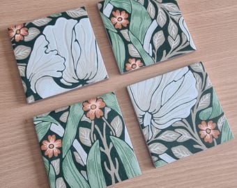 William Morris Pimpernel Coasters – Set of 4 Handmade Ceramic Coasters