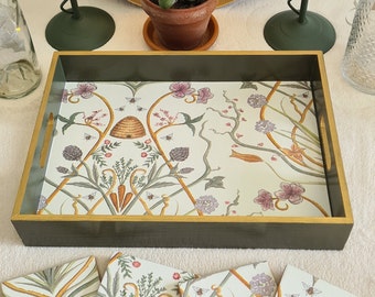 CHATEAU TRAY & 4 COASTERS set, serving tray with handles, breakfast tea cocktails, made to order