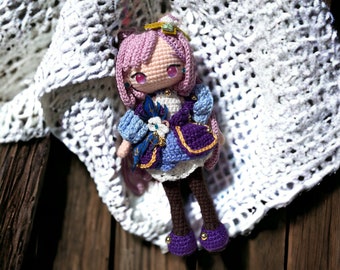 Keqing Crochet Doll - Faithfully Replicated, Size 23 cm, Articulated Model