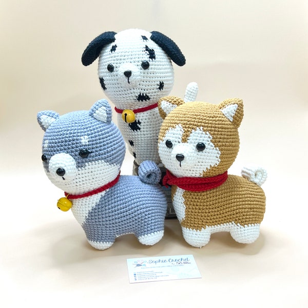 Amigurumi fait à la main : Peluche chien Akita, Inu Shiba, Husky, Dalmatien de 17 cm - Décoration ou câlin doux et mignon