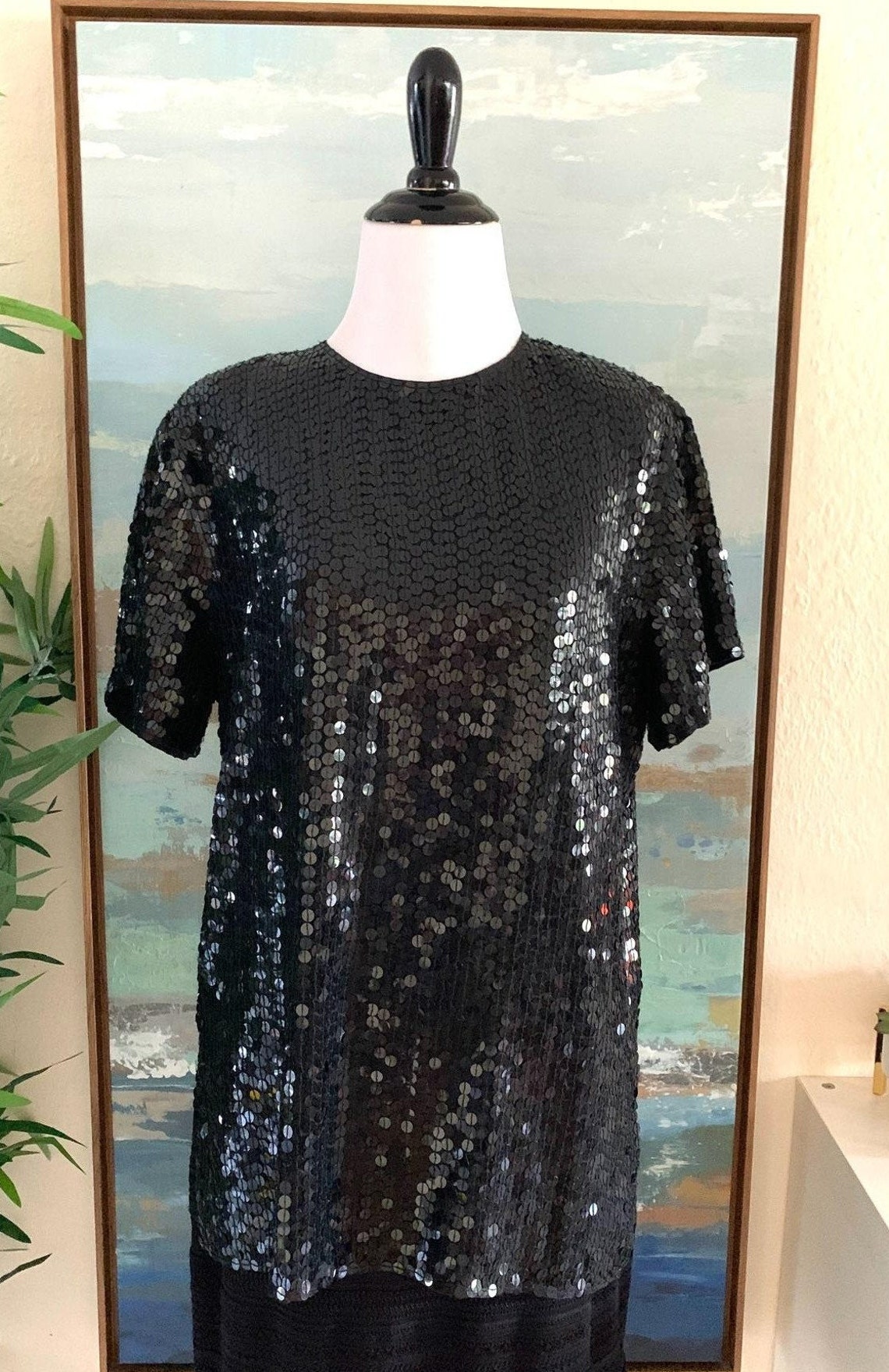 Vintage Diane Gilman Black Silk Sequin Short Sleeve Top Size S | Etsy