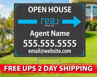 REAL Brokerage Directional Signs | 18in x 24in | 2 Sided | Digital Option | Add Your Text | FREE SHIPPING