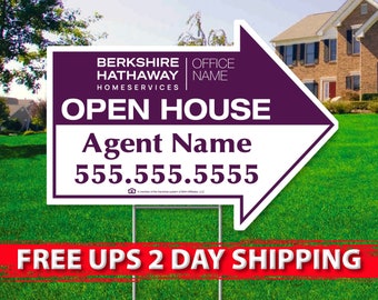 Berkshire Hathaway Open House Arrow Signs | 17in x 23in | 2 Sided | Digital Option | Add Your Text | FREE SHIPPING