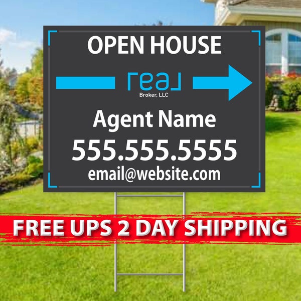 REAL Brokerage Directional Signs | 18in x 24in | 2 Sided | Digital Option | Add Your Text | FREE SHIPPING