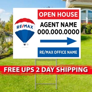 REMAX Open House Directional Signs | 18in x 24in | 2 Sided | Digital Option | Add Your Text | FREE SHIPPING