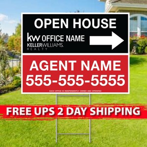 Keller Williams Realty Open House Directional Signs | 18in x 24in | 2 Sided | Digital Option | Add Your Text | FREE SHIPPING