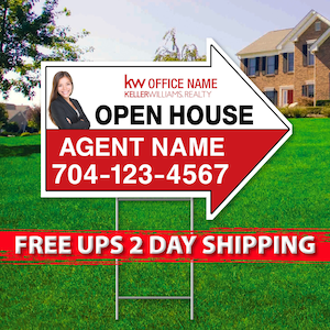 Keller Williams Open House Arrow Signs | 17in x 23in | 2 Sided | Digital Option | Add Your Text | FREE SHIPPING