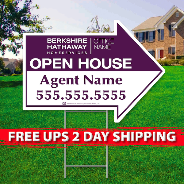 Berkshire Hathaway Open House Arrow Signs | 17in x 23in | 2 Sided | Digital Option | Add Your Text | FREE SHIPPING