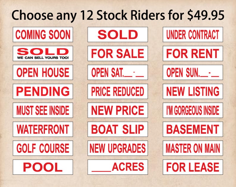 Real Estate Sign Riders 12 Signs 2 Sided Corrugated Etsy